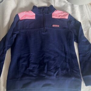 Navy and Pink Quarter-Zip Pullover